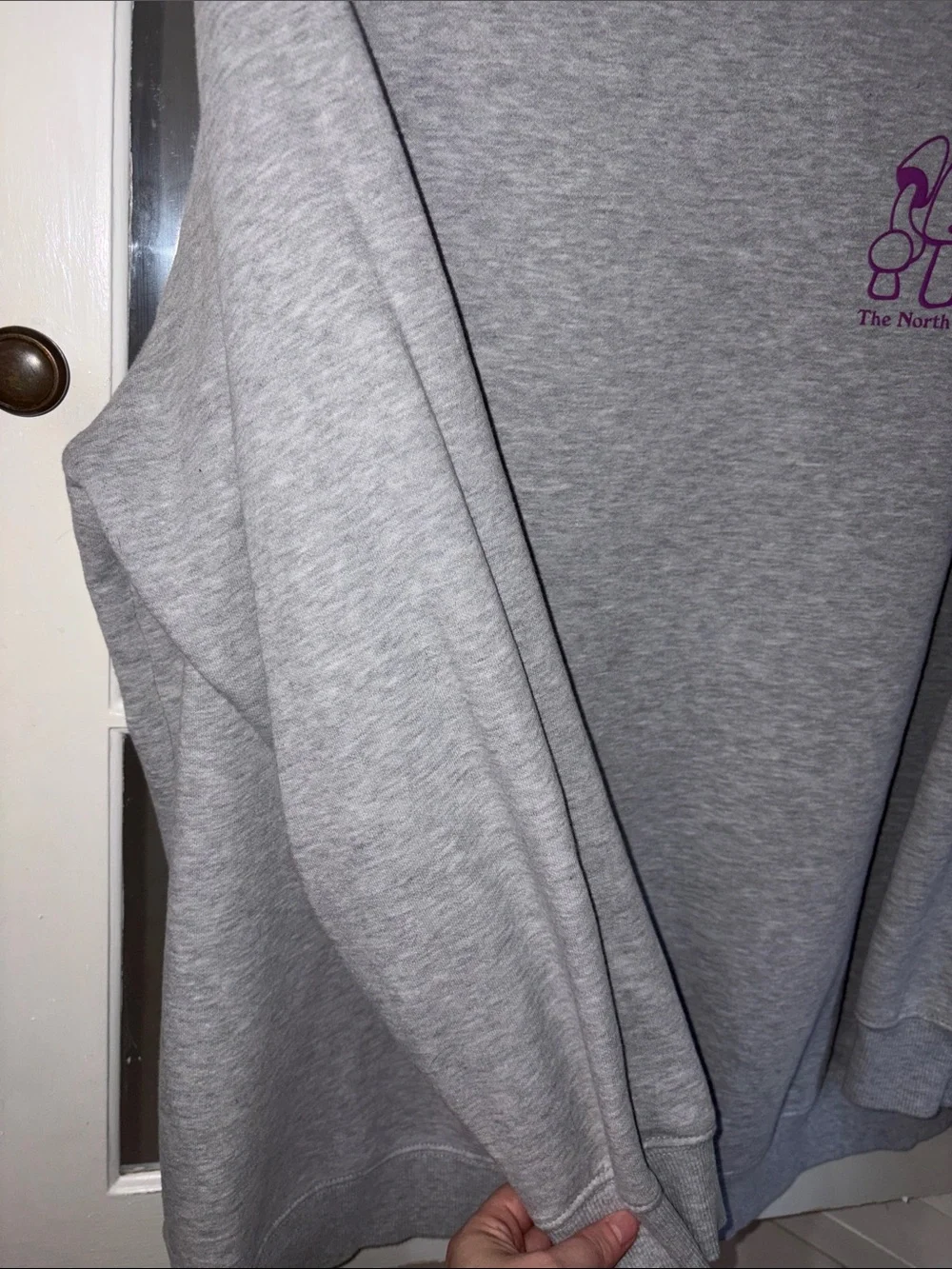The North Face Grey Crewneck Sweatshirt with Purple Chest Logo Xxl Fits XL